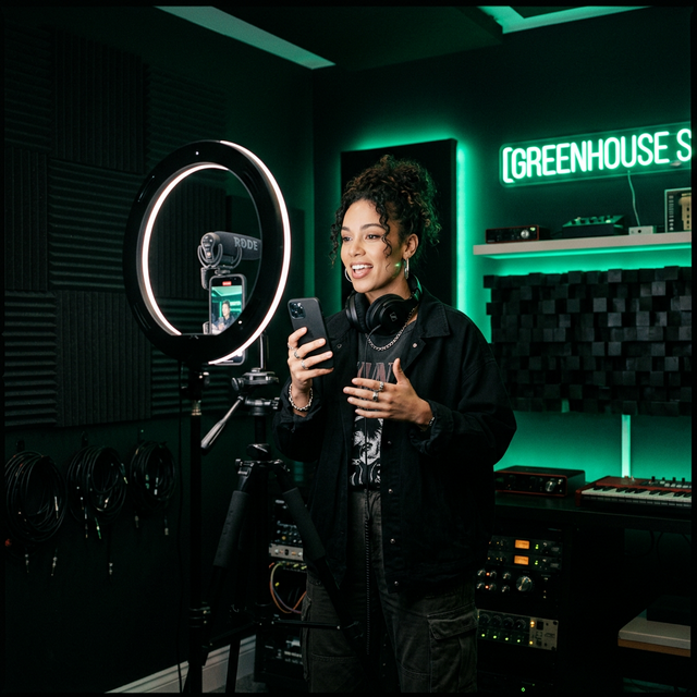 Singer performing with artistic overlays