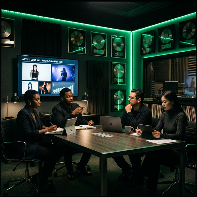 Artist and manager reviewing strategy together
