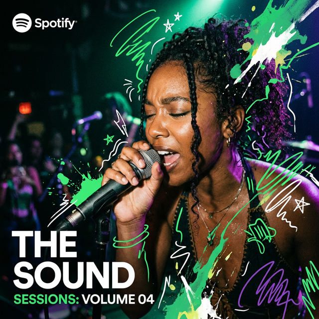 Singer performing with Spotify editorial paint splashes